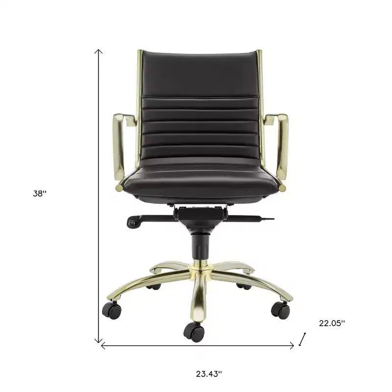 Chaise de bureau pivotante et roulante réglable de conférence en acier noir et doré et similicuir
