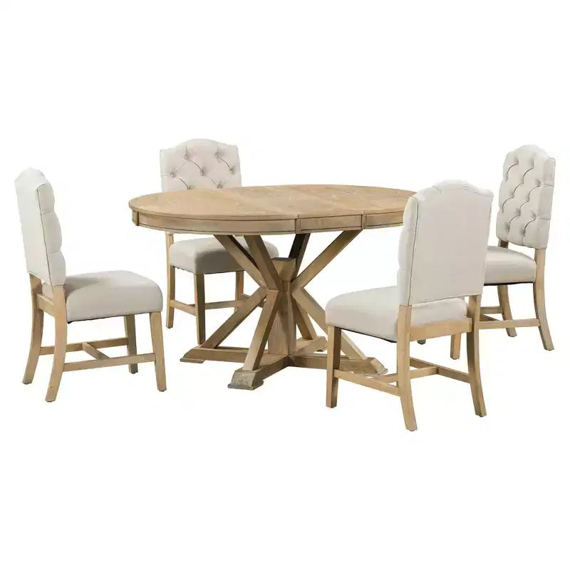 Ensemble de salle à manger extensible pour 4 personnes, table ronde en bois avec 4 chaises rembourrées pour la cuisine