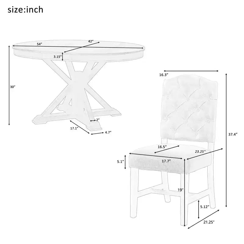 Ensemble de salle à manger extensible pour 4 personnes, table ronde en bois avec 4 chaises rembourrées pour la cuisine