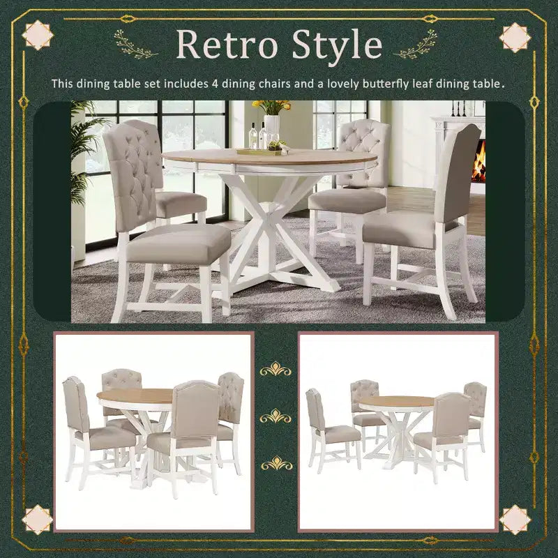 Ensemble de salle à manger extensible pour 4 personnes, table ronde en bois avec 4 chaises rembourrées pour la cuisine