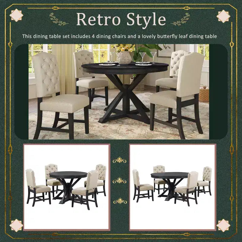 Ensemble de salle à manger extensible pour 4 personnes, table ronde en bois avec 4 chaises rembourrées pour la cuisine