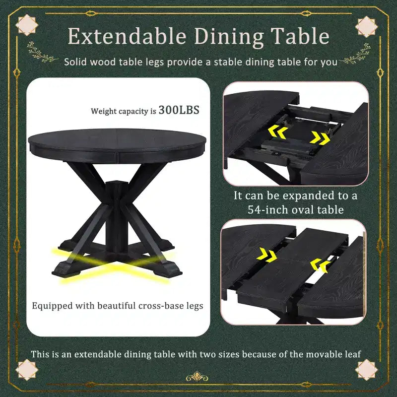 Ensemble de salle à manger extensible pour 4 personnes, table ronde en bois avec 4 chaises rembourrées pour la cuisine