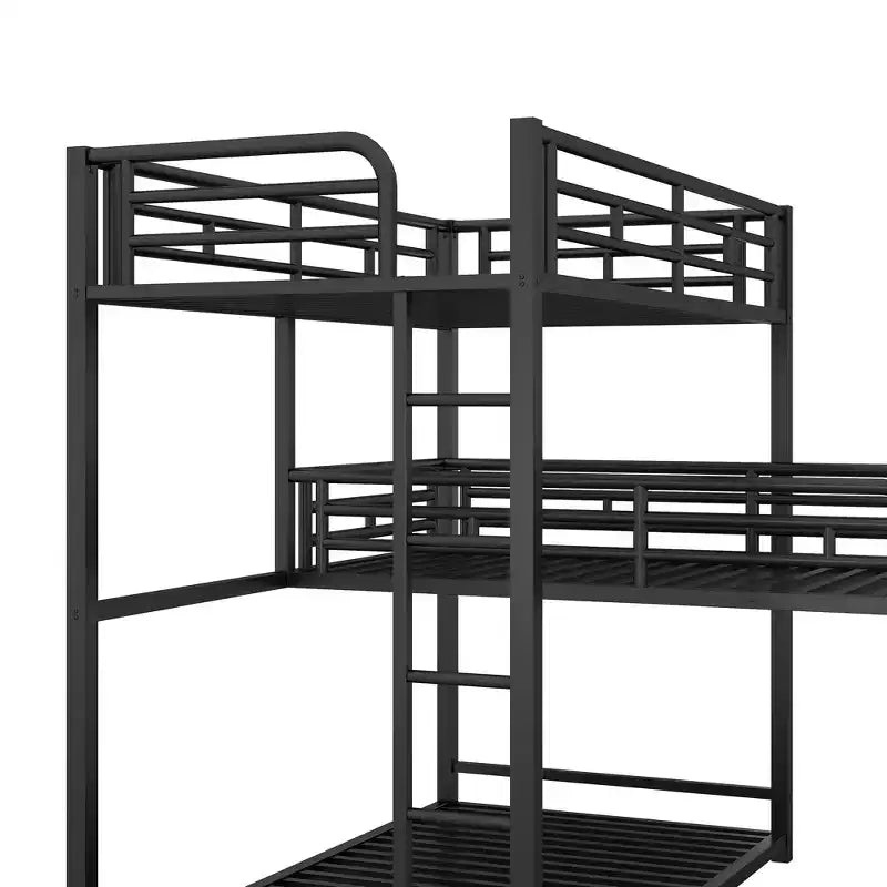 Lits superposés en métal pour 3, Cadre de lit superposé triple en forme de L taille jumeau pour enfants, adolescents et adultes, Noir