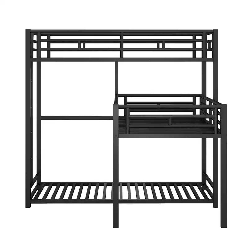 Lits superposés en métal pour 3, Cadre de lit superposé triple en forme de L taille jumeau pour enfants, adolescents et adultes, Noir