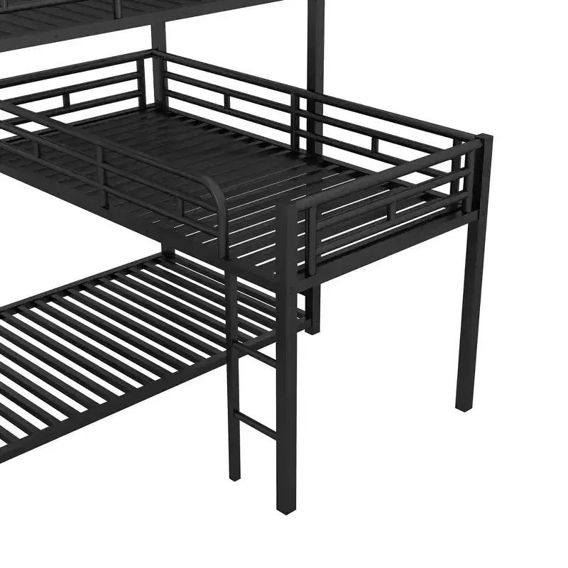 Lits superposés en métal pour 3, Cadre de lit superposé triple en forme de L taille jumeau pour enfants, adolescents et adultes, Noir