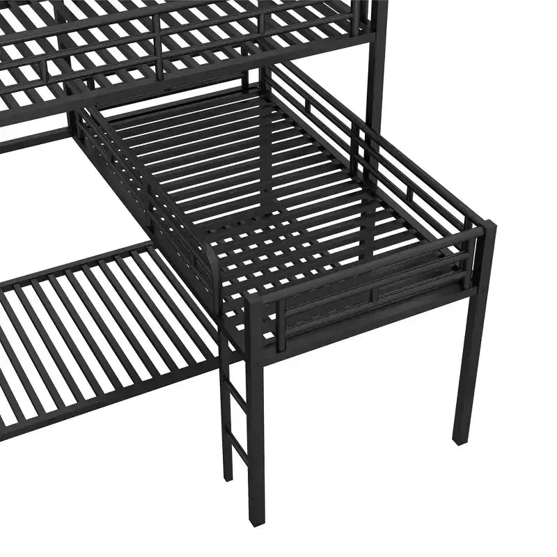 Lits superposés en métal pour 3, Cadre de lit superposé triple en forme de L taille jumeau pour enfants, adolescents et adultes, Noir