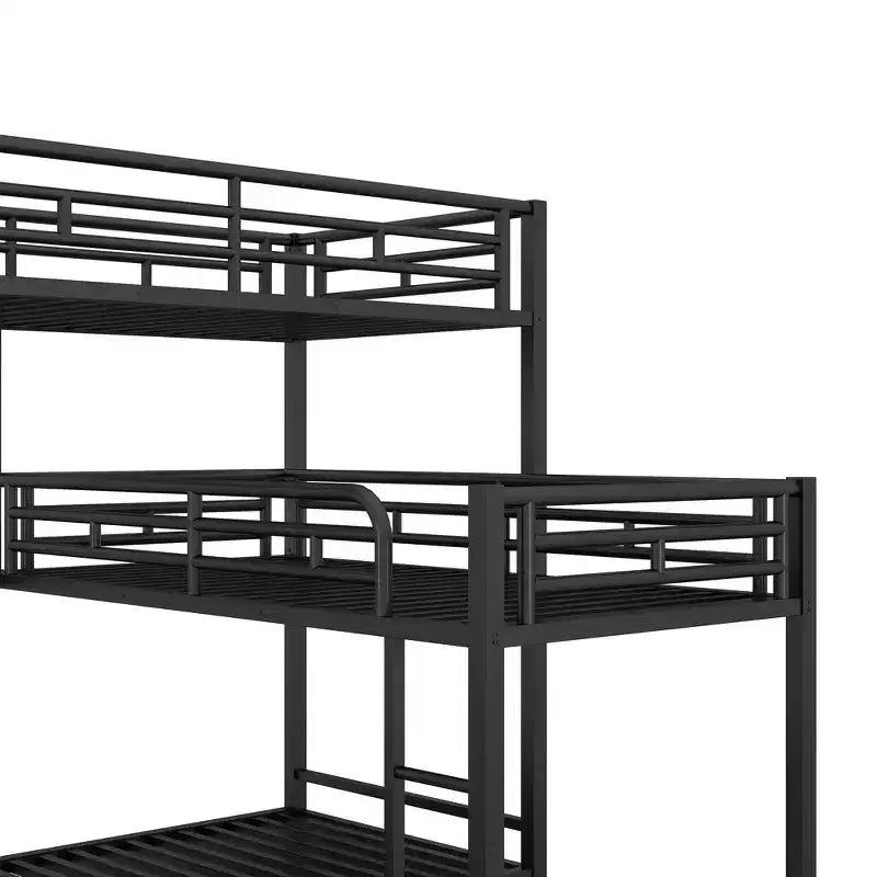 Lits superposés en métal pour 3, Cadre de lit superposé triple en forme de L taille jumeau pour enfants, adolescents et adultes, Noir