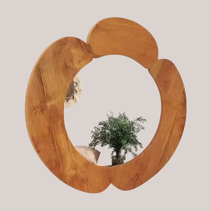 Costway Irregular Wall Mirror 29 Inch Rustic Hanging Vanity Mirror with Teak Wood Frame