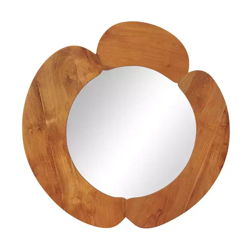 Miroir mural irrégulier 73,6 cm, miroir de courtoisie rustique à suspendre avec cadre en bois de teck