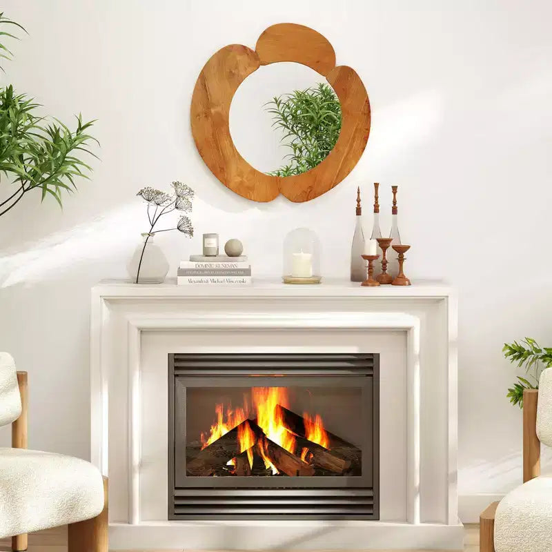 Miroir mural irrégulier 73,6 cm, miroir de courtoisie rustique à suspendre avec cadre en bois de teck