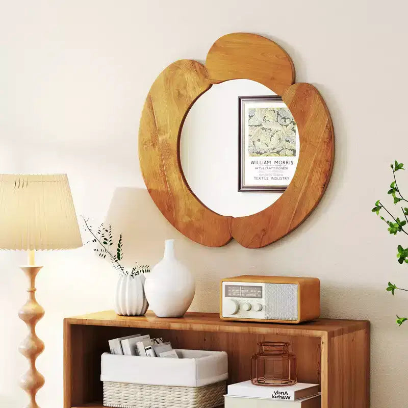 Miroir mural irrégulier 73,6 cm, miroir de courtoisie rustique à suspendre avec cadre en bois de teck