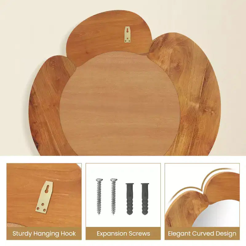 Miroir mural irrégulier 73,6 cm, miroir de courtoisie rustique à suspendre avec cadre en bois de teck