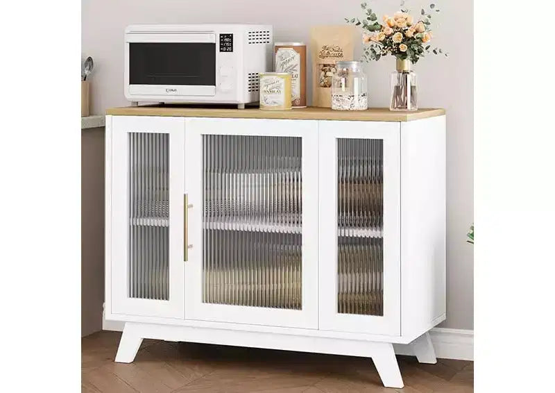 Buffet bahut de 91 cm avec porte en verre cannelé et étagère réglable