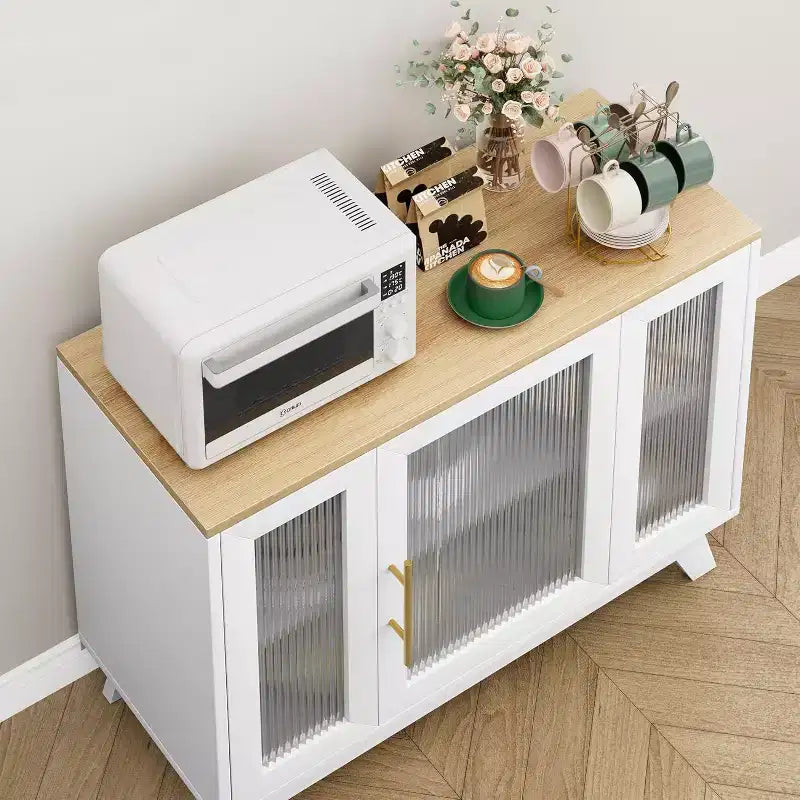 Buffet bahut de 91 cm avec porte en verre cannelé et étagère réglable