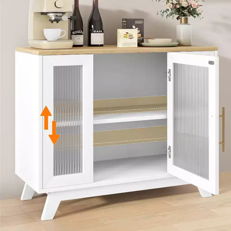 Buffet bahut de 91 cm avec porte en verre cannelé et étagère réglable