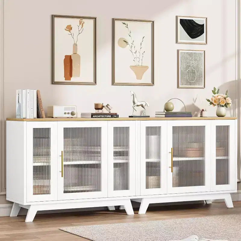 Buffet bahut de 91 cm avec porte en verre cannelé et étagère réglable