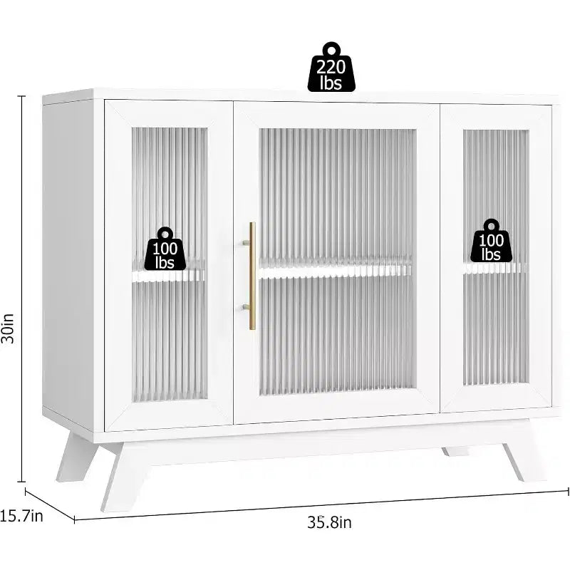 Buffet bahut de 91 cm avec porte en verre cannelé et étagère réglable
