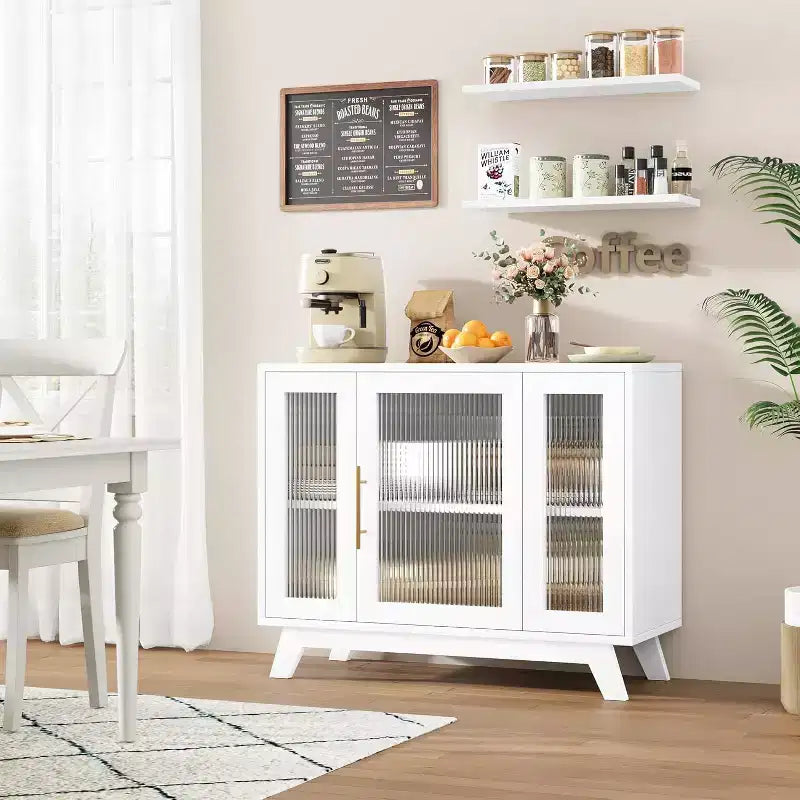 Buffet bahut de 91 cm avec porte en verre cannelé et étagère réglable