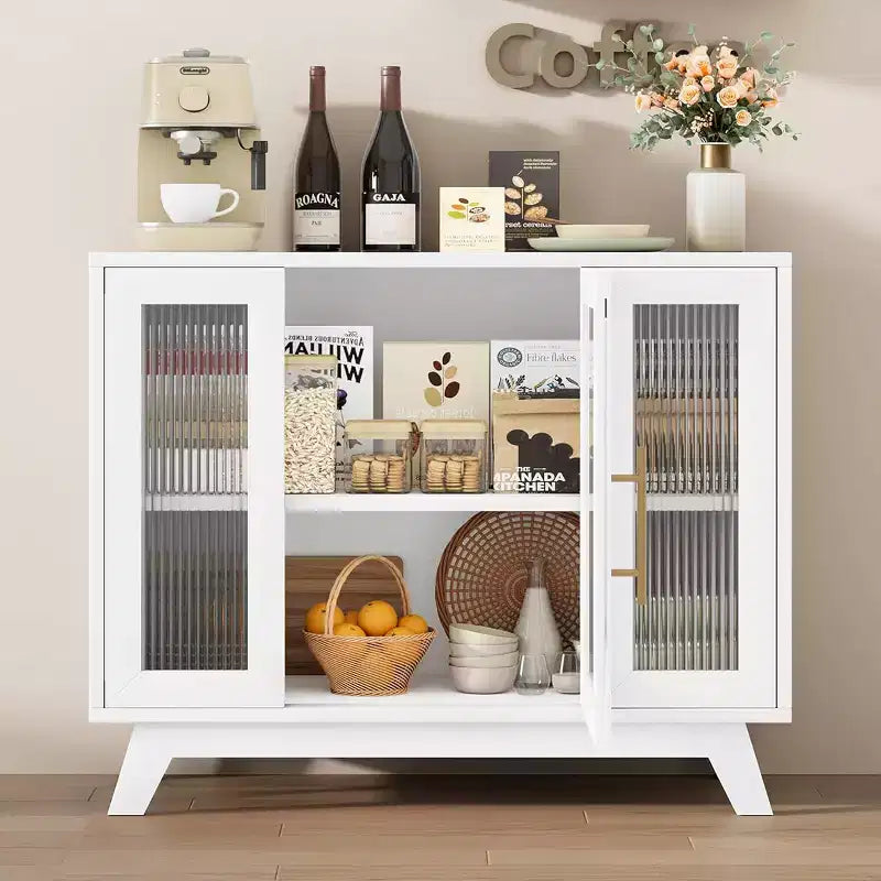 Buffet bahut de 91 cm avec porte en verre cannelé et étagère réglable
