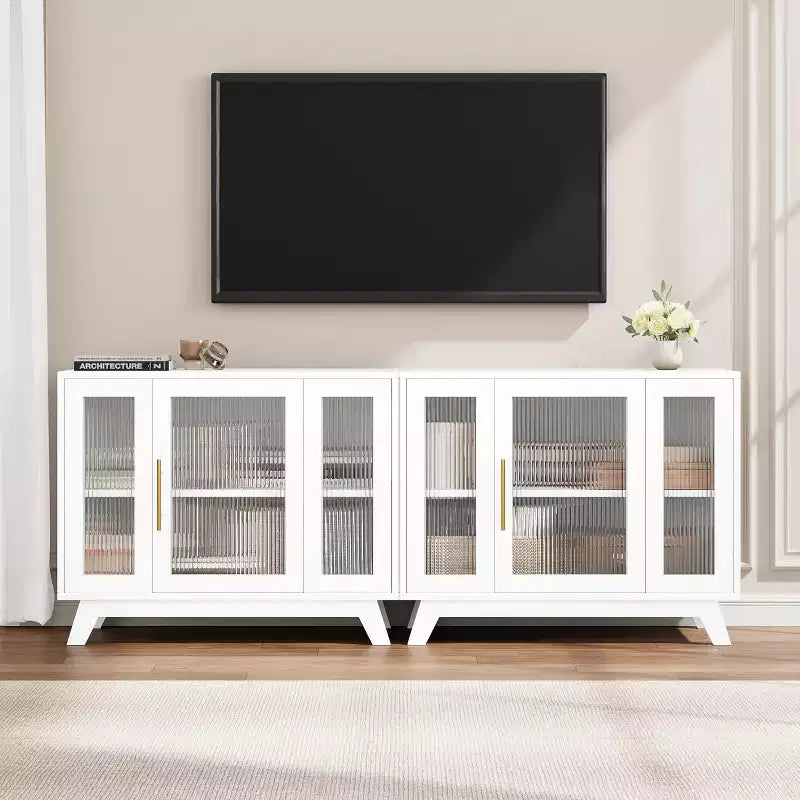 Buffet bahut de 91 cm avec porte en verre cannelé et étagère réglable