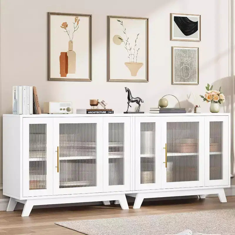 Buffet bahut de 91 cm avec porte en verre cannelé et étagère réglable