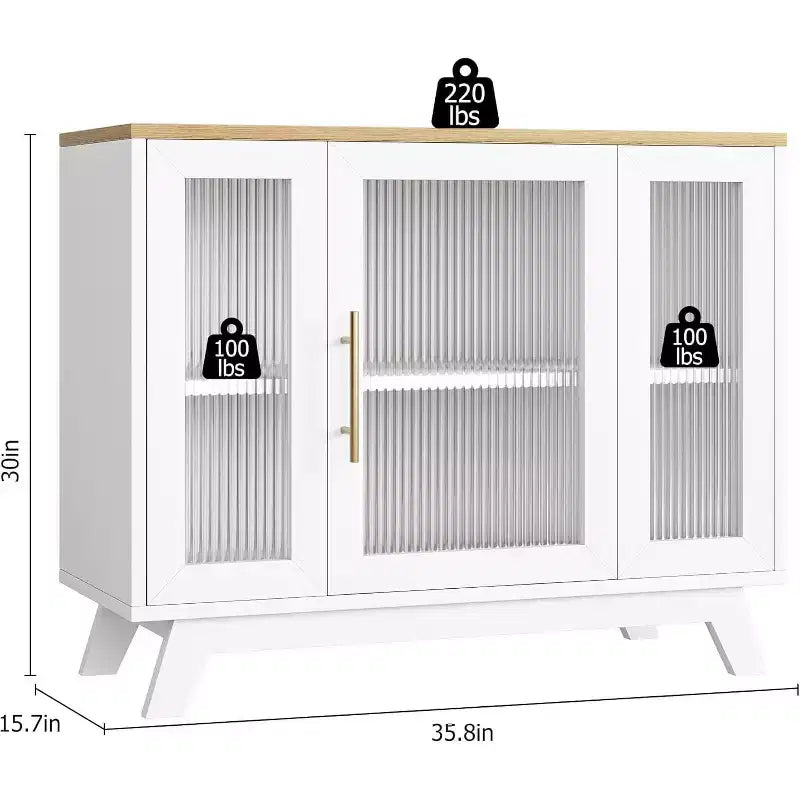 Buffet bahut de 91 cm avec porte en verre cannelé et étagère réglable