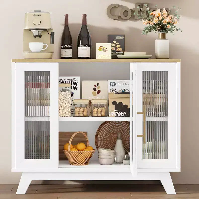 Buffet bahut de 91 cm avec porte en verre cannelé et étagère réglable