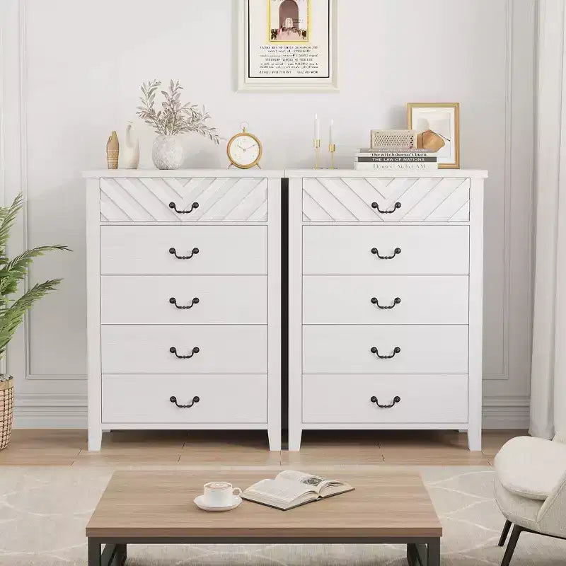 Commode de chambre verticale à 5 tiroirs en bois de ferme de 114,8 cm de haut avec rangement, meuble de rangement autonome pour chambre à coucher