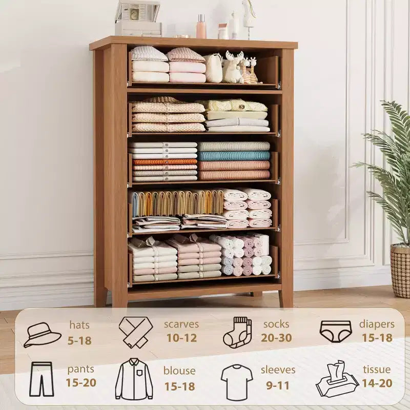 Commode de chambre verticale à 5 tiroirs en bois de ferme de 114,8 cm de haut avec rangement, meuble de rangement autonome pour chambre à coucher