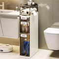 Meuble bas de salle de bain à 4 niveaux, Armoire de rangement étroite avec tiroirs transparents, Organisateur mince autoportant pour salle de bain ou bureau, 18x41x78cm