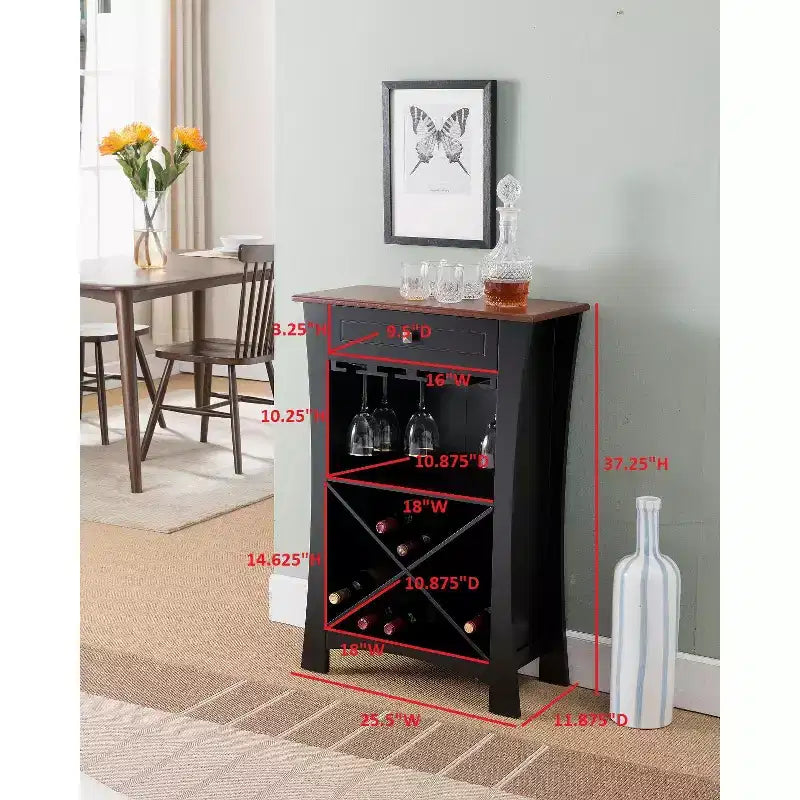 Meuble Bar avec Rangement Bouteilles et Verres et Tiroir, Noir ou Blanc