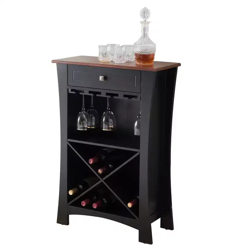 Meuble Bar avec Rangement Bouteilles et Verres et Tiroir, Noir ou Blanc