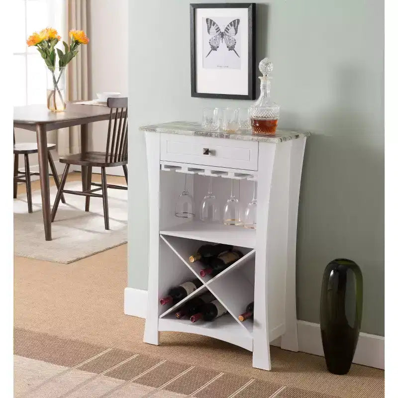 Meuble Bar avec Rangement Bouteilles et Verres et Tiroir, Noir ou Blanc