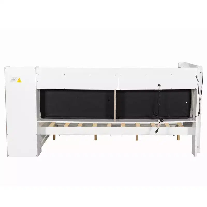 Lit de repos double avec étagères de rangement, station de charge, lumière LED et bureau