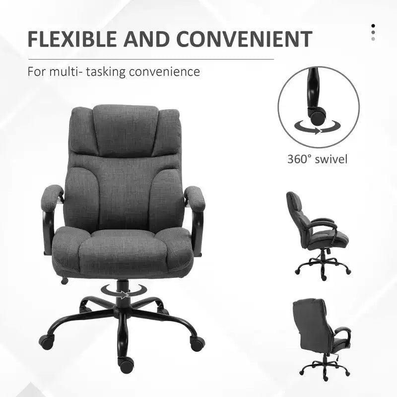 Fauteuil Extra Large Confortable et Ajustable en Hauteur, Siège de Bureau Ergonomique avec Accoudoirs Rembourrés, Chaise Criss Cross pour la Maison et le Bureau