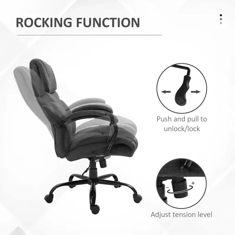 Fauteuil Extra Large Confortable et Ajustable en Hauteur, Siège de Bureau Ergonomique avec Accoudoirs Rembourrés, Chaise Criss Cross pour la Maison et le Bureau