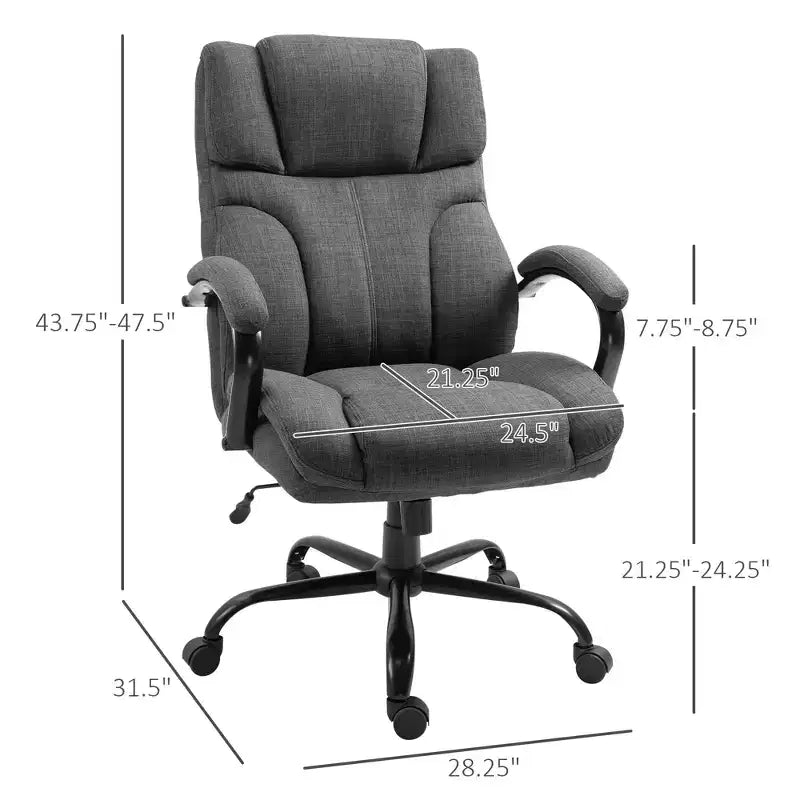 Fauteuil Extra Large Confortable et Ajustable en Hauteur, Siège de Bureau Ergonomique avec Accoudoirs Rembourrés, Chaise Criss Cross pour la Maison et le Bureau