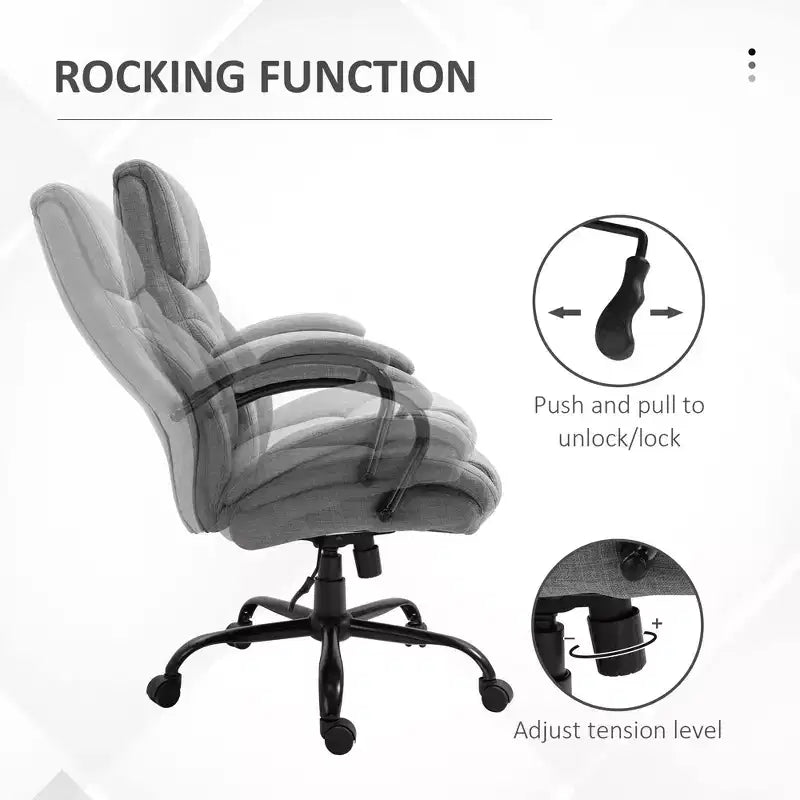Fauteuil Extra Large Confortable et Ajustable en Hauteur, Siège de Bureau Ergonomique avec Accoudoirs Rembourrés, Chaise Criss Cross pour la Maison et le Bureau