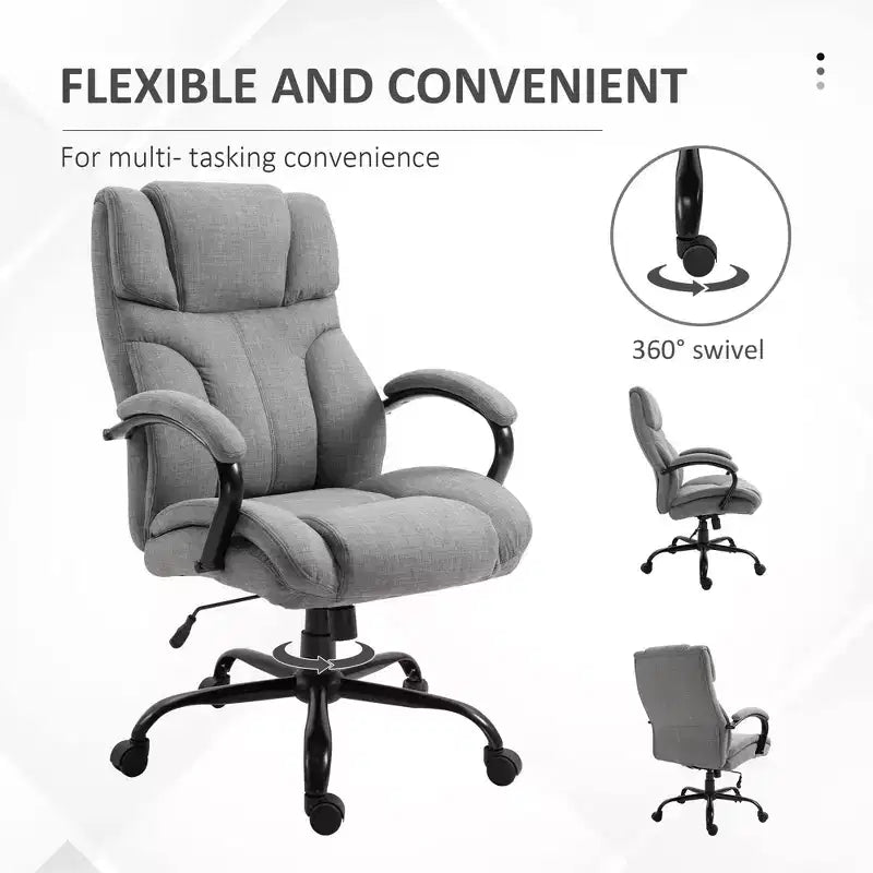 Fauteuil Extra Large Confortable et Ajustable en Hauteur, Siège de Bureau Ergonomique avec Accoudoirs Rembourrés, Chaise Criss Cross pour la Maison et le Bureau