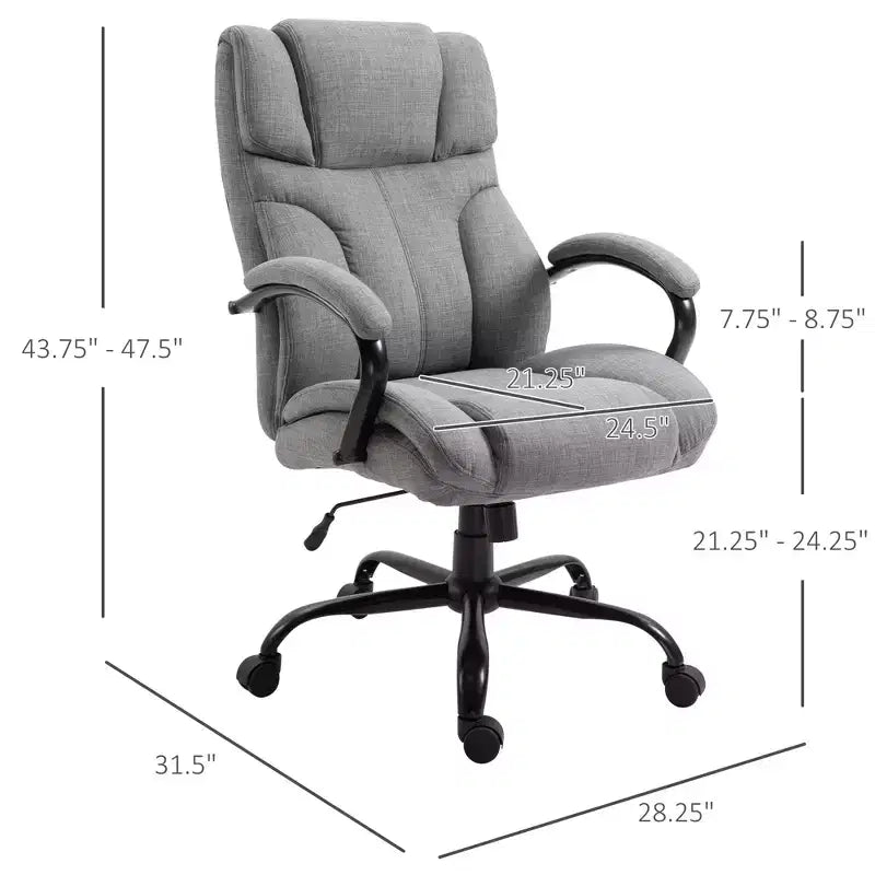 Fauteuil Extra Large Confortable et Ajustable en Hauteur, Siège de Bureau Ergonomique avec Accoudoirs Rembourrés, Chaise Criss Cross pour la Maison et le Bureau