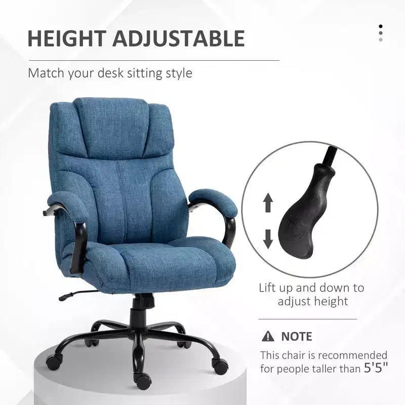 Fauteuil Extra Large Confortable et Ajustable en Hauteur, Siège de Bureau Ergonomique avec Accoudoirs Rembourrés, Chaise Criss Cross pour la Maison et le Bureau