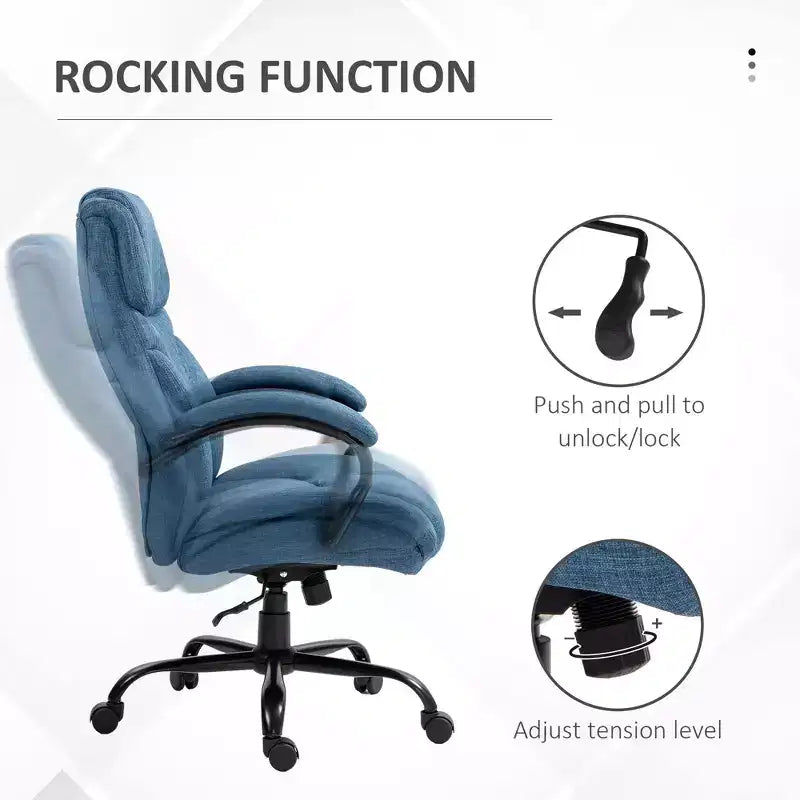 Fauteuil Extra Large Confortable et Ajustable en Hauteur, Siège de Bureau Ergonomique avec Accoudoirs Rembourrés, Chaise Criss Cross pour la Maison et le Bureau