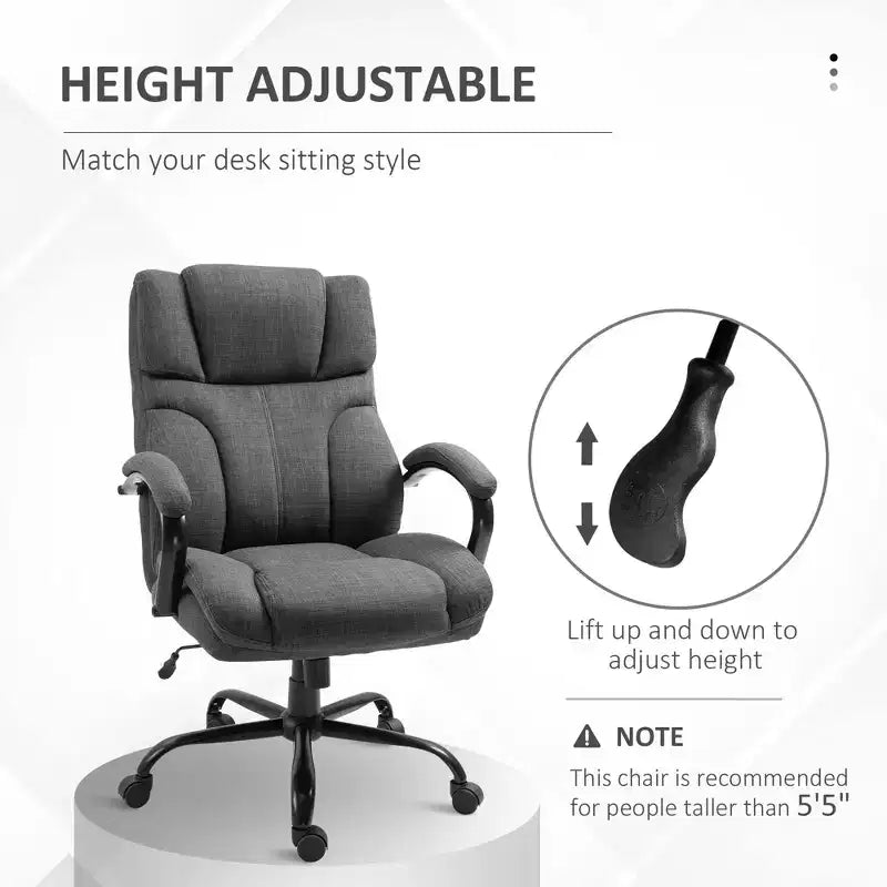Fauteuil Extra Large Confortable et Ajustable en Hauteur, Siège de Bureau Ergonomique avec Accoudoirs Rembourrés, Chaise Criss Cross pour la Maison et le Bureau