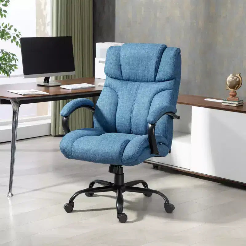 Fauteuil Extra Large Confortable et Ajustable en Hauteur, Siège de Bureau Ergonomique avec Accoudoirs Rembourrés, Chaise Criss Cross pour la Maison et le Bureau