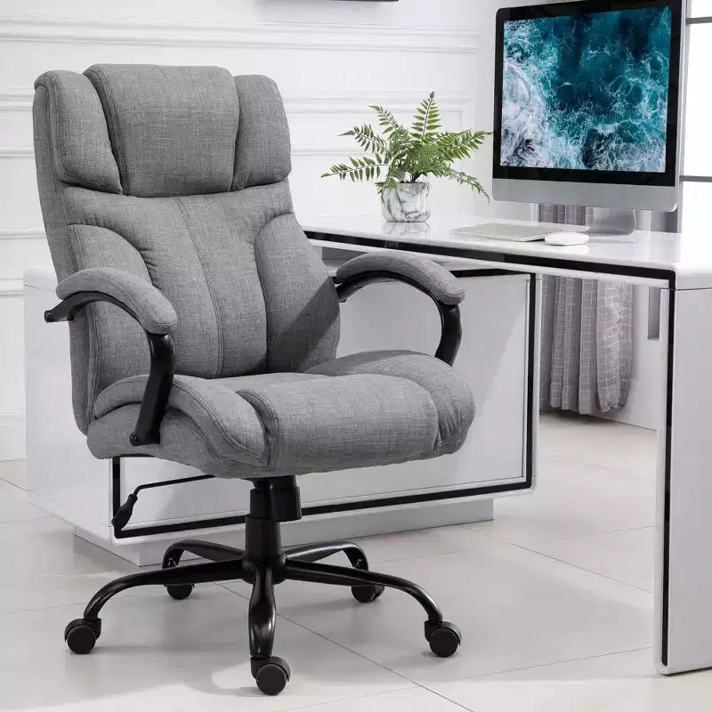 Fauteuil Extra Large Confortable et Ajustable en Hauteur, Siège de Bureau Ergonomique avec Accoudoirs Rembourrés, Chaise Criss Cross pour la Maison et le Bureau
