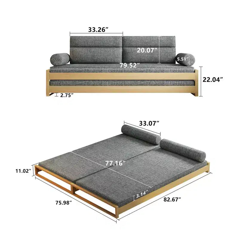 Canapé-lit convertible moderne de 82,67 pouces avec cadre en bois massif et housses amovibles
