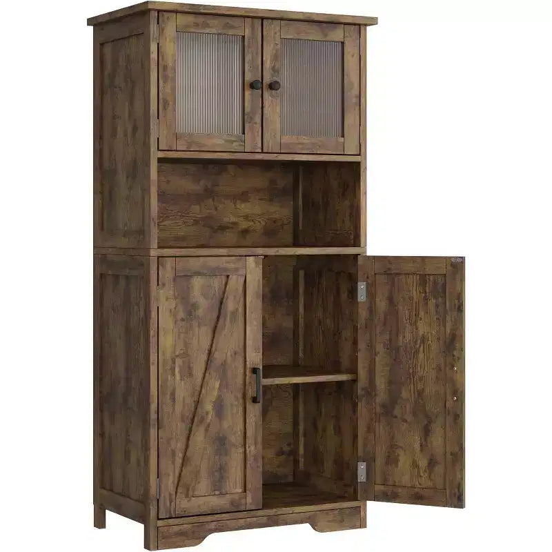 Buffet de ferme de 137 cm avec portes vitrées, étagères réglables, armoire de rangement autoportante pour cuisine, salle de bain, salon