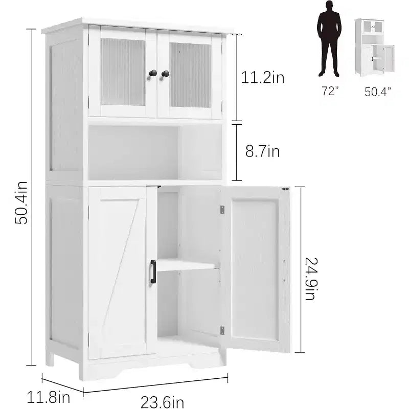 Buffet de ferme de 137 cm avec portes vitrées, étagères réglables, armoire de rangement autoportante pour cuisine, salle de bain, salon