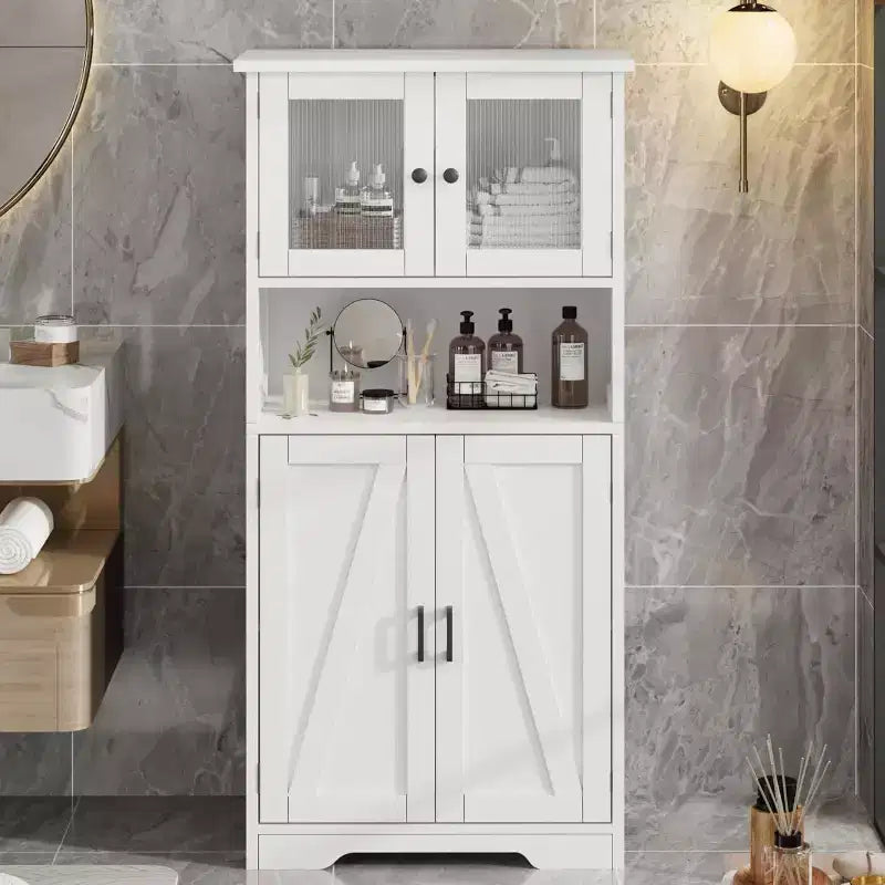 Buffet de ferme de 137 cm avec portes vitrées, étagères réglables, armoire de rangement autoportante pour cuisine, salle de bain, salon