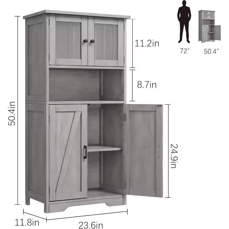 Buffet de ferme de 137 cm avec portes vitrées, étagères réglables, armoire de rangement autoportante pour cuisine, salle de bain, salon